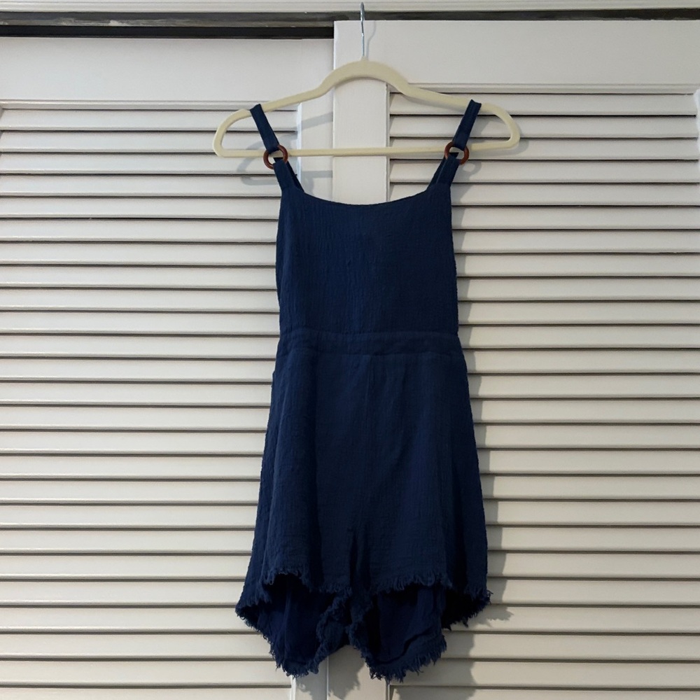 Le Lis Navy Gauze Fabric Romper